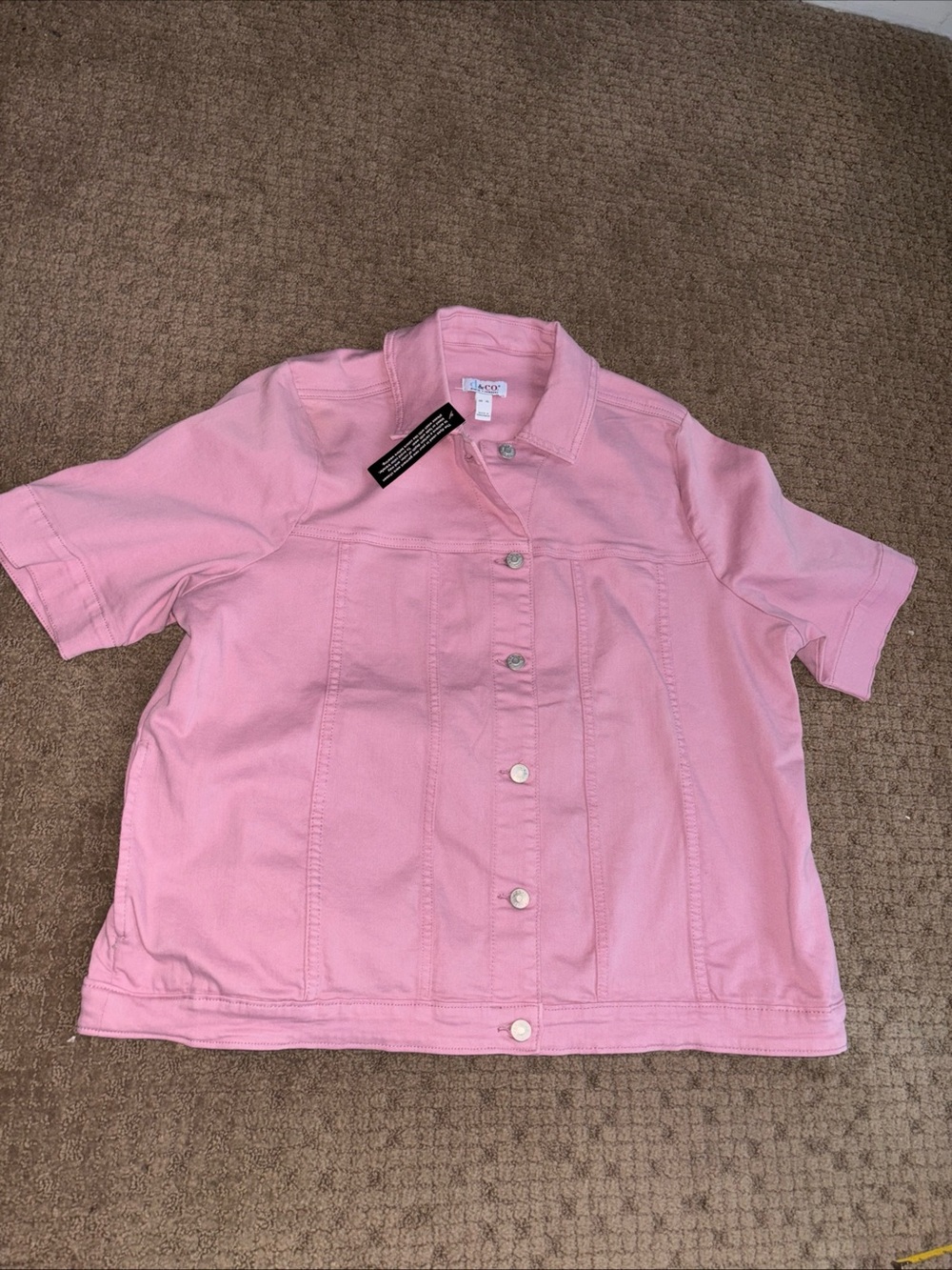 Light Pink elbow Sleeve soft Denim Jacket women’s XL new